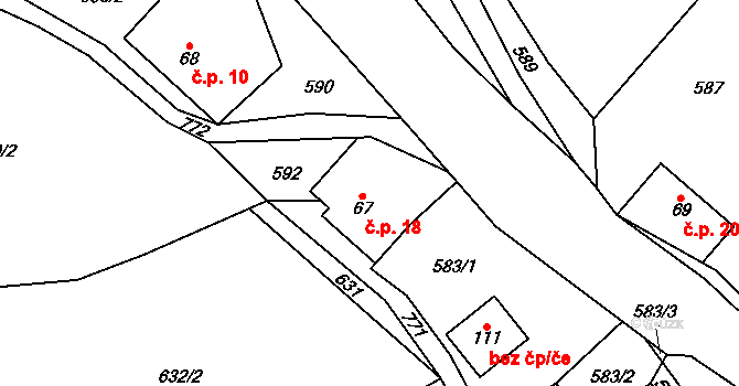 Komárov 18, Chuchelna na parcele st. 67 v KÚ Lhota Komárov, Katastrální mapa