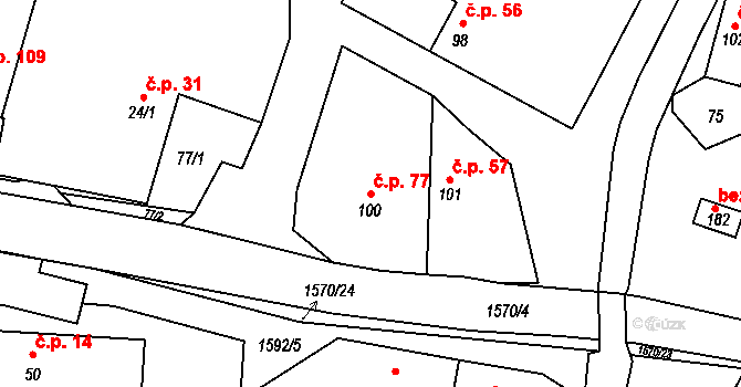 Kladeruby 77 na parcele st. 100 v KÚ Kladeruby, Katastrální mapa