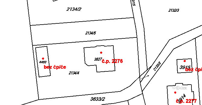 Rožnov pod Radhoštěm 2276 na parcele st. 3827 v KÚ Rožnov pod Radhoštěm, Katastrální mapa