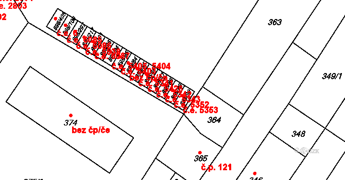 Všebořice 5352, Ústí nad Labem na parcele st. 898/89 v KÚ Všebořice, Katastrální mapa