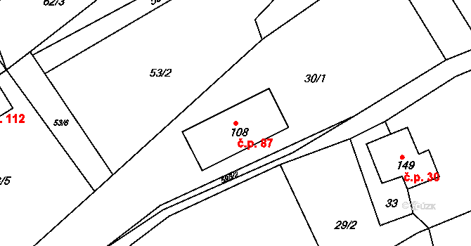 Říčky 87, Orlické Podhůří na parcele st. 108 v KÚ Říčky u Orlického Podhůří, Katastrální mapa