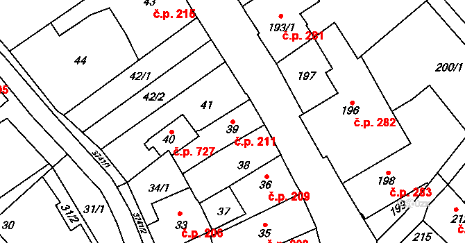 Žamberk 211 na parcele st. 39 v KÚ Žamberk, Katastrální mapa