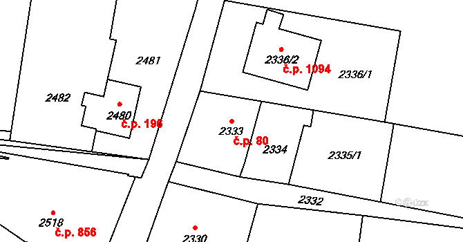 Dolní Lutyně 80 na parcele st. 2333 v KÚ Dolní Lutyně, Katastrální mapa