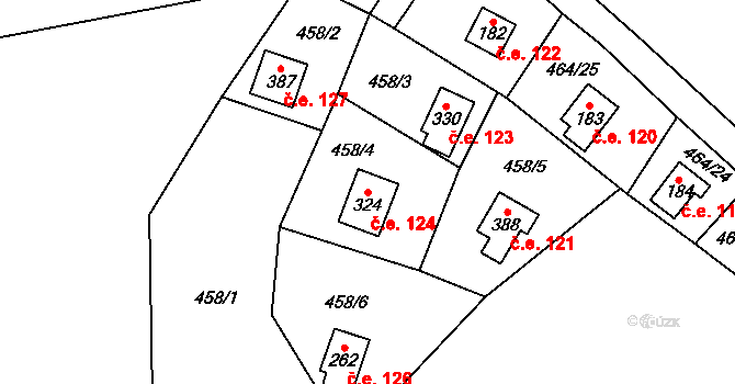 Cetoraz 124 na parcele st. 324 v KÚ Cetoraz, Katastrální mapa