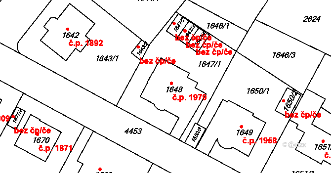 Teplice 1979 na parcele st. 1648 v KÚ Teplice, Katastrální mapa