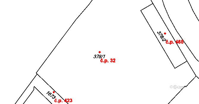 Plzeňské Předměstí 32, Rokycany na parcele st. 378/1 v KÚ Rokycany, Katastrální mapa