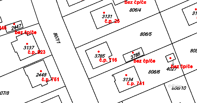 Plzeňské Předměstí 716, Rokycany na parcele st. 3785 v KÚ Rokycany, Katastrální mapa