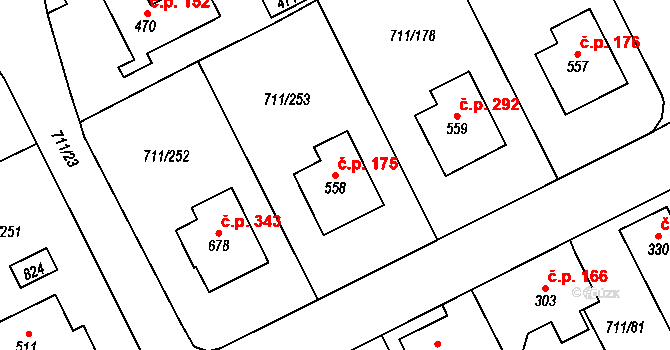 Daliměřice 175, Turnov na parcele st. 558 v KÚ Daliměřice, Katastrální mapa