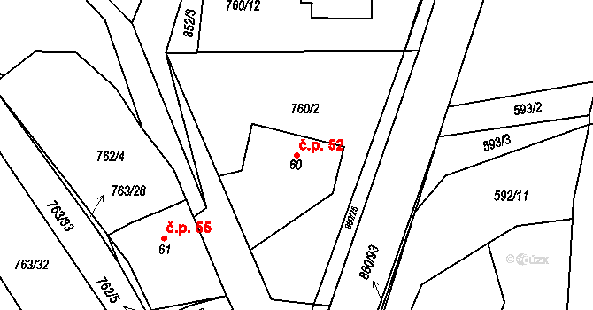 Perná 52, Lešná na parcele st. 60 v KÚ Perná u Valašského Meziříčí, Katastrální mapa