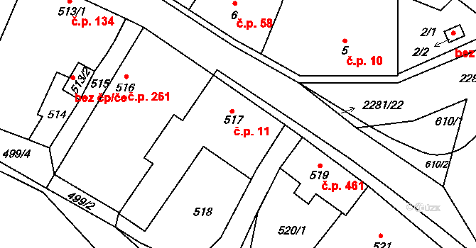 Suchdol nad Lužnicí 11 na parcele st. 517 v KÚ Suchdol nad Lužnicí, Katastrální mapa