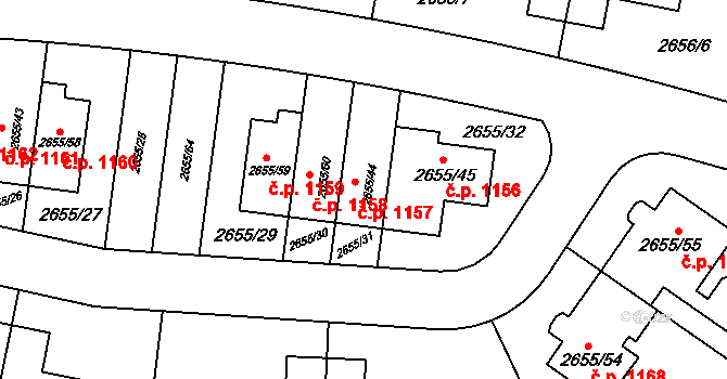 Stodůlky 1157, Praha na parcele st. 2655/44 v KÚ Stodůlky, Katastrální mapa