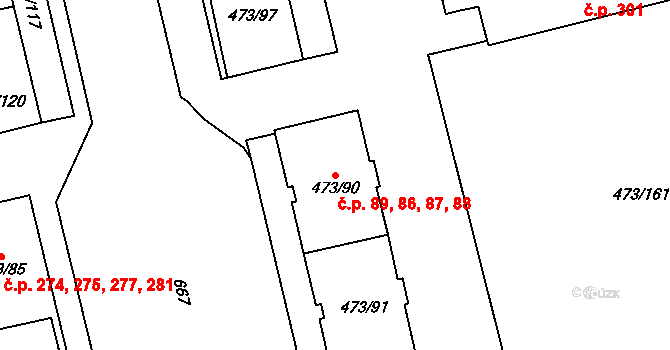 Veleslavín 86,87,88,89, Praha na parcele st. 473/93 v KÚ Veleslavín, Katastrální mapa