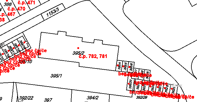 Prosek 781,782, Praha na parcele st. 395/2 v KÚ Prosek, Katastrální mapa