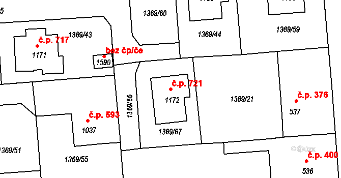 Rožmitál pod Třemšínem 721 na parcele st. 1172 v KÚ Rožmitál pod Třemšínem, Katastrální mapa