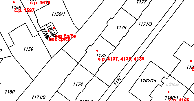 Chomutov 4137,4138,4139 na parcele st. 1175 v KÚ Chomutov II, Katastrální mapa