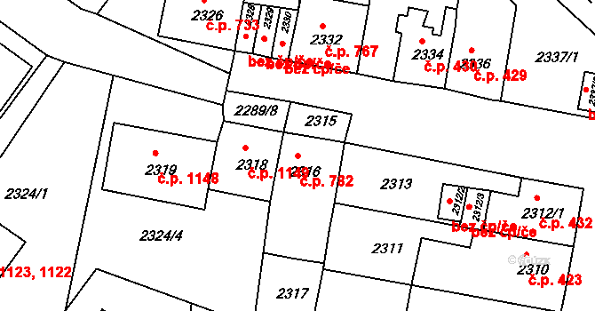 Jirkov 782 na parcele st. 2316 v KÚ Jirkov, Katastrální mapa