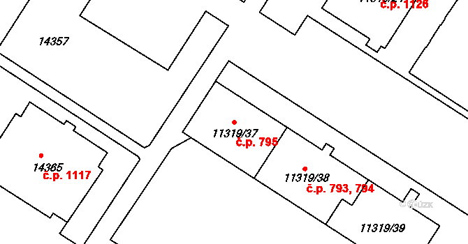 Severní Předměstí 795, Plzeň na parcele st. 11319/37 v KÚ Plzeň, Katastrální mapa