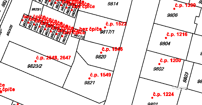 Jižní Předměstí 1546, Plzeň na parcele st. 9820 v KÚ Plzeň, Katastrální mapa