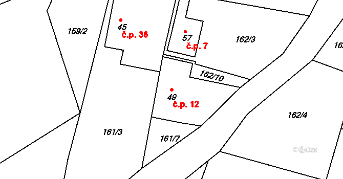 Jelenice 12, Vítkov na parcele st. 49 v KÚ Jelenice, Katastrální mapa