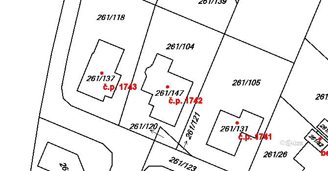 Chotěboř 1742 na parcele st. 261/147 v KÚ Chotěboř, Katastrální mapa