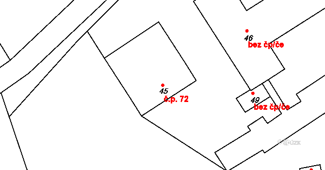 Březinka 72, Hošťalovice na parcele st. 45 v KÚ Březinka u Hošťalovic, Katastrální mapa