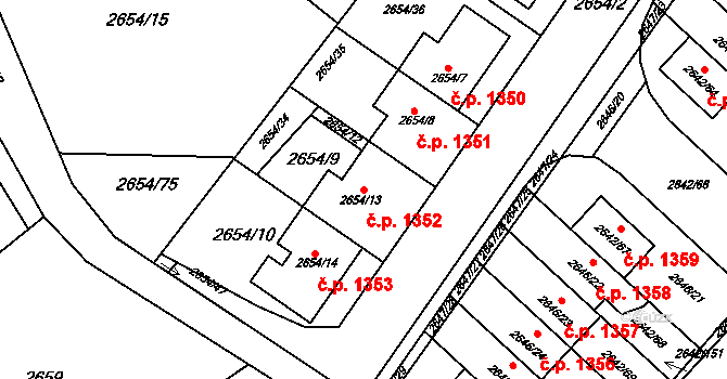 Kuřim 1352 na parcele st. 2654/13 v KÚ Kuřim, Katastrální mapa