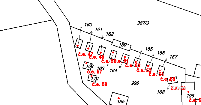 Lidmaň 50 na parcele st. 162 v KÚ Lidmaň, Katastrální mapa