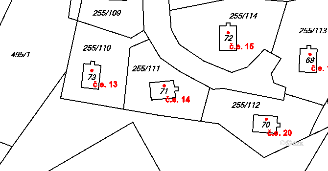 Kramolín 14 na parcele st. 71 v KÚ Kramolín, Katastrální mapa