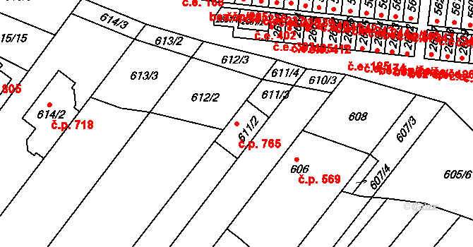 Veverská Bítýška 765 na parcele st. 611/2 v KÚ Veverská Bítýška, Katastrální mapa