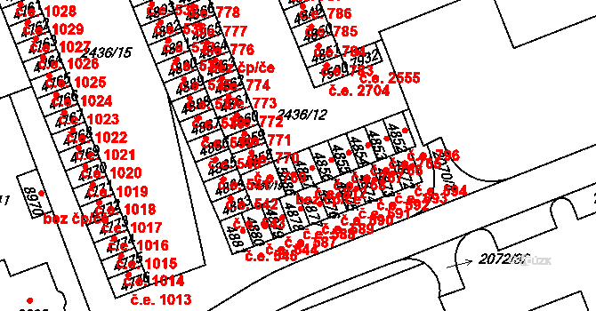 Hodonín 812 na parcele st. 4857 v KÚ Hodonín, Katastrální mapa