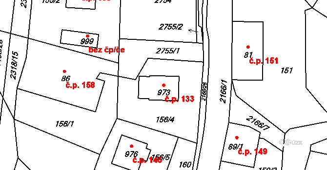 Skalice u České Lípy 133 na parcele st. 973 v KÚ Skalice u České Lípy, Katastrální mapa