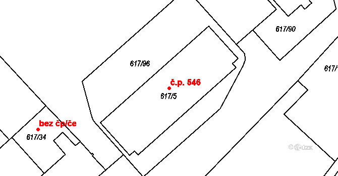 Jakubské Předměstí 546, Jaroměř na parcele st. 617/5 v KÚ Jaroměř, Katastrální mapa