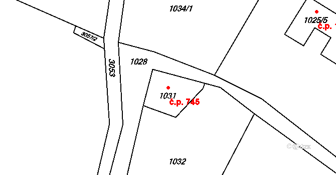 Polanka nad Odrou 745, Ostrava na parcele st. 1031 v KÚ Polanka nad Odrou, Katastrální mapa