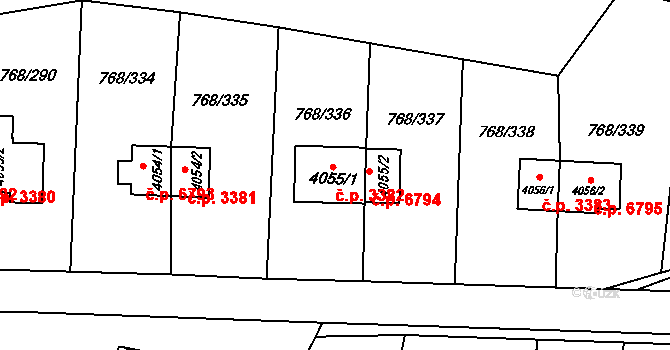 Zlín 3382 na parcele st. 4055/1 v KÚ Zlín, Katastrální mapa