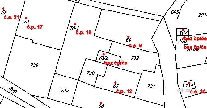 Sedlec-Prčice 42487684 na parcele st. 70/2 v KÚ Měšetice, Katastrální mapa