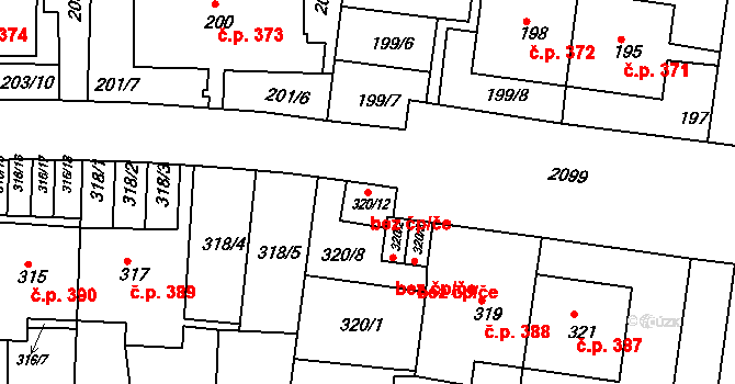 Praha 11 42846684 na parcele st. 320/12 v KÚ Košíře, Katastrální mapa