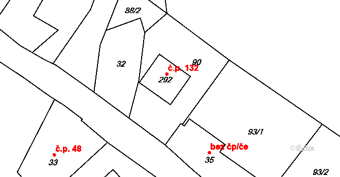 Klokočov 132, Vítkov na parcele st. 292 v KÚ Klokočov u Vítkova, Katastrální mapa