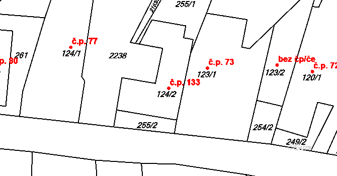 Deštné 133, Jakartovice na parcele st. 124/2 v KÚ Deštné, Katastrální mapa