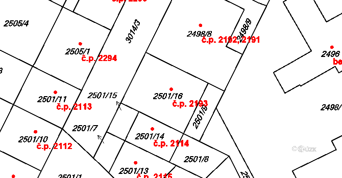 Předměstí 2193, Opava na parcele st. 2501/16 v KÚ Opava-Předměstí, Katastrální mapa