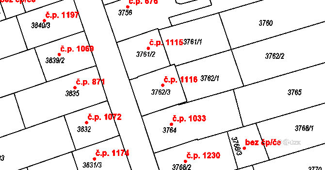 Vlčnov 1116 na parcele st. 3762/3 v KÚ Vlčnov, Katastrální mapa