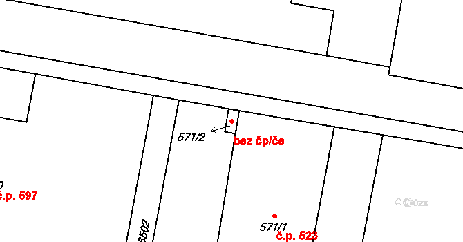 Hrušovany nad Jevišovkou 47481684 na parcele st. 571/2 v KÚ Hrušovany nad Jevišovkou, Katastrální mapa