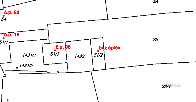 Petrůvka 47950684 na parcele st. 51/2 v KÚ Petrůvka u Slavičína, Katastrální mapa