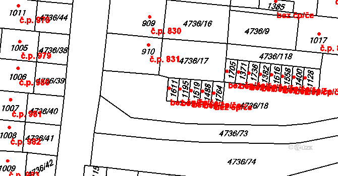 Hrušovany nad Jevišovkou 48401684 na parcele st. 1611 v KÚ Hrušovany nad Jevišovkou, Katastrální mapa