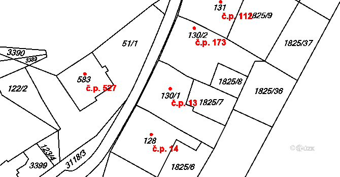 Zlechov 13 na parcele st. 130/1 v KÚ Zlechov, Katastrální mapa