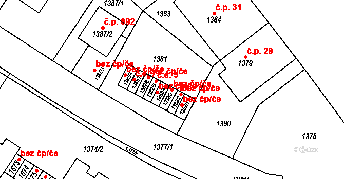 Brno 49975684 na parcele st. 1382/3 v KÚ Stránice, Katastrální mapa