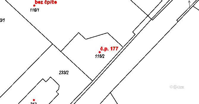Zaječice 177 na parcele st. 116/2 v KÚ Zaječice u Chrudimi, Katastrální mapa