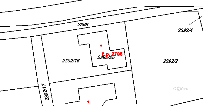 Stodůlky 2786, Praha na parcele st. 2392/25 v KÚ Stodůlky, Katastrální mapa