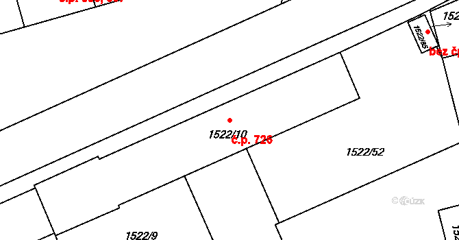 Litomyšlské Předměstí 726, Vysoké Mýto na parcele st. 1522/10 v KÚ Vysoké Mýto, Katastrální mapa