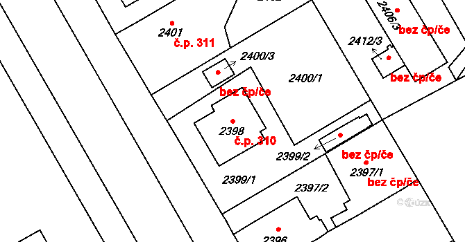 Pražské Předměstí 310, Vysoké Mýto na parcele st. 2398 v KÚ Vysoké Mýto, Katastrální mapa