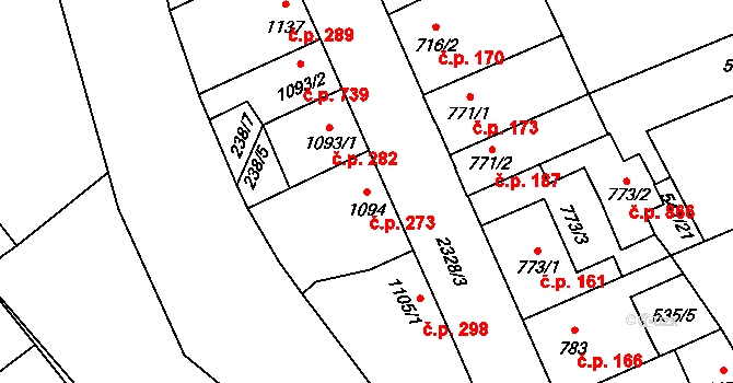 Beroun-Závodí 273, Beroun na parcele st. 1094 v KÚ Beroun, Katastrální mapa